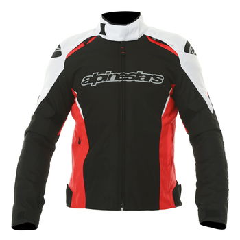 Alpinestars Gunner Mens Black Red White Waterproof Textile Motorcycle Jacket Front                                                                                                                                                                             