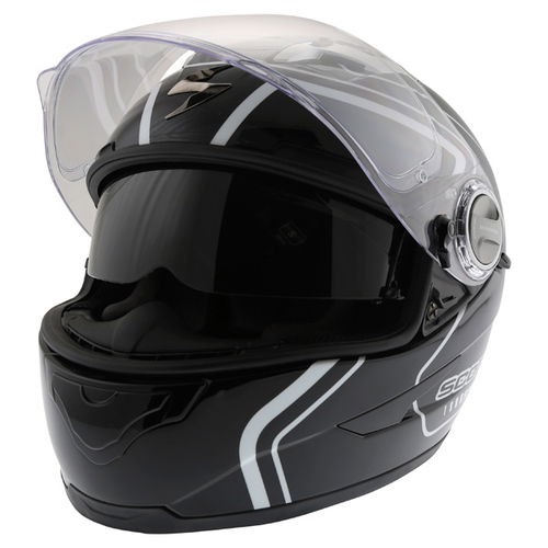 Scorpion Exo 500 West Black White Helmet Open With Sun Visor                                                                                                                                                                                                   
