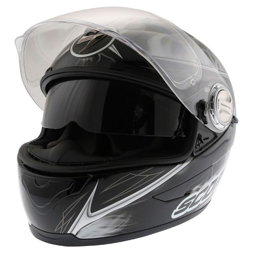 Scorpion Exo 500 Shadows Black White Helmet Open With Sun Visor                                                                                                                                                                                                
