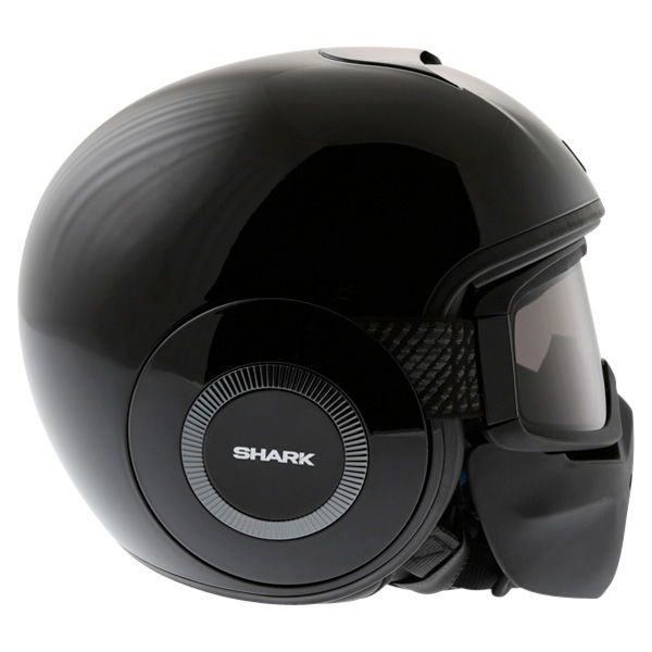 Shark Raw-Drak Black Open Face Motorcycle Helmet Right Side                                                                                                                                                                                                    