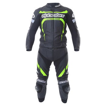 Alpinestars Claw 2pc Mens Black Green Leather Motorcycle Suit Front                                                                                                                                                                                            
