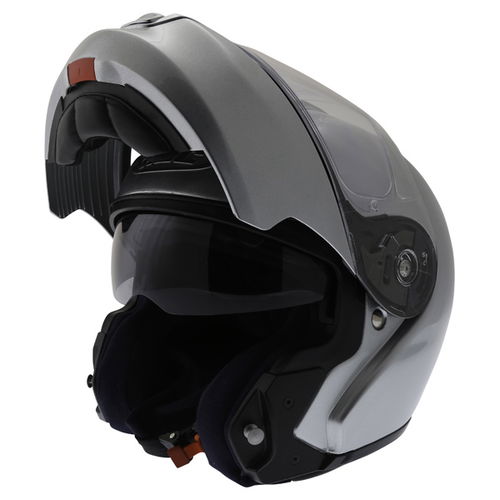 HJC Rpha Max Silver Helmet Flip Open                                                                                                                                                                                                                           