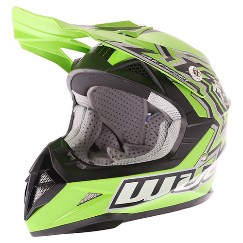 Wulfsport Cub Cross Fire Green Helmet Front Left                                                                                                                                                                                                               