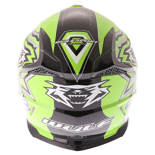 Wulfsport Cub Cross Fire Green Helmet Back                                                                                                                                                                                                                     