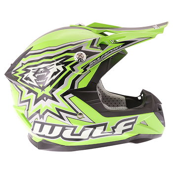 Wulfsport Cub Cross Fire Green Helmet Right Side                                                                                                                                                                                                               