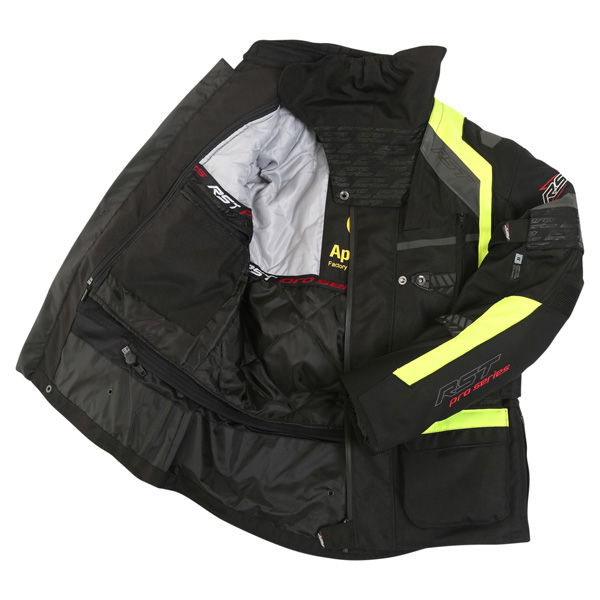 RST Pro Series Paragon IV 1205 Mens Black Yellow Textile Motorcycle Jacket Inside                                                                                                                                                                              