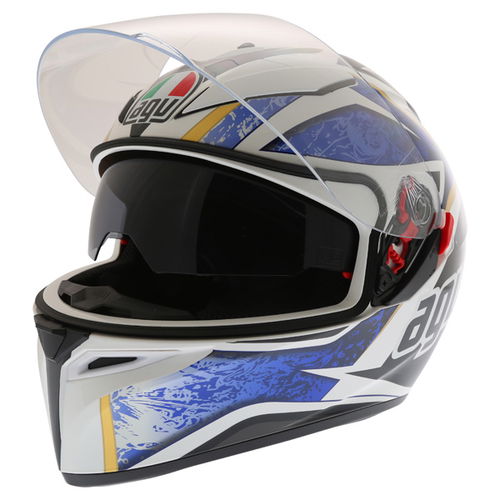 AGV K3 SV Vulcan White Black Blue Full Face Motorcycle Helmet Open With Sun Visor                                                                                                                                                                              