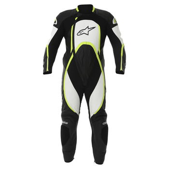 Alpinestars Orbiter Mens Black White Yellow Leather Motorcycle Suit Front                                                                                                                                                                                      