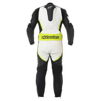 Alpinestars Orbiter Mens Black White Yellow Leather Motorcycle Suit Back                                                                                                                                                                                       