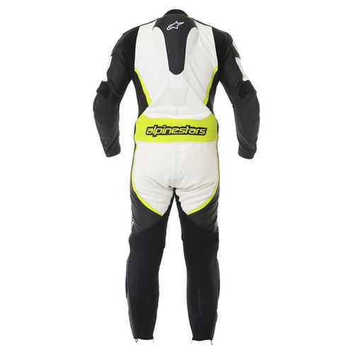 Alpinestars Orbiter Mens Black White Yellow Leather Motorcycle Suit Back                                                                                                                                                                                       