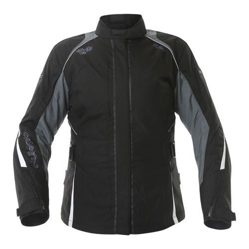 IXS Chelsea Ladies Black Grey Waterproof Textile Motorcycle Jacket Front                                                                                                                                                                                       