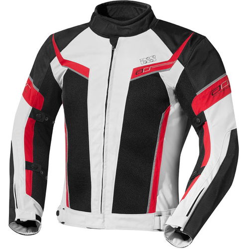 IXS Ashton Black Grey Red Textile Motorcycle Jacket Front                                                                                                                                                                                                      