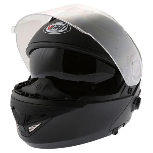 Vcan V270 Blinc Matt Black Flip Front Motorcycle Helmet Open With Sun Visor                                                                                                                                                                                    