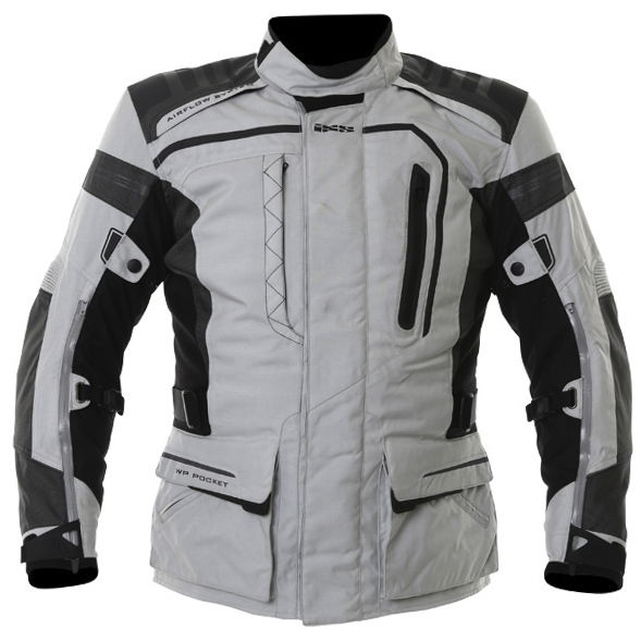 IXS Askalon Mens Grey Black Silver Textile Motorcycle Jacket Front                                                                                                                                                                                             