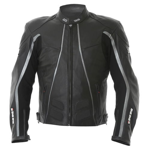 IXS Black Jack Black Grey Leather Motorcycle Jacket Front                                                                                                                                                                                                      