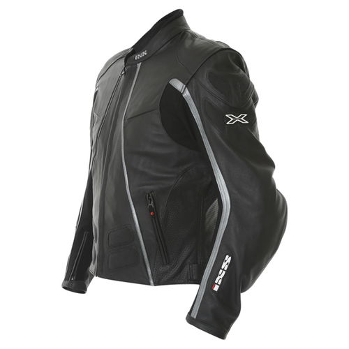 IXS Black Jack Black Grey Leather Motorcycle Jacket Side                                                                                                                                                                                                       