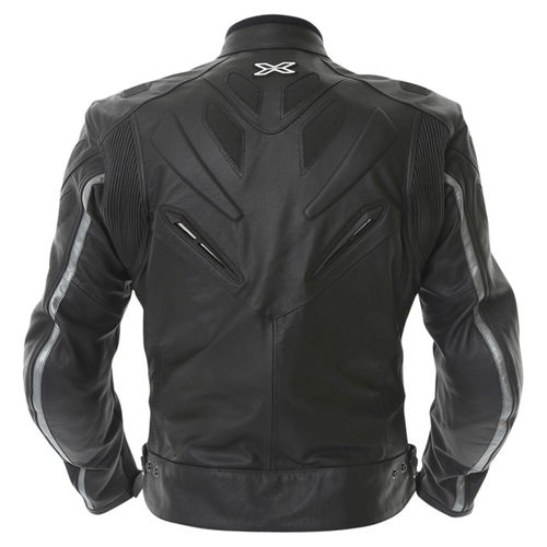 IXS Black Jack Black Grey Leather Motorcycle Jacket Back                                                                                                                                                                                                       