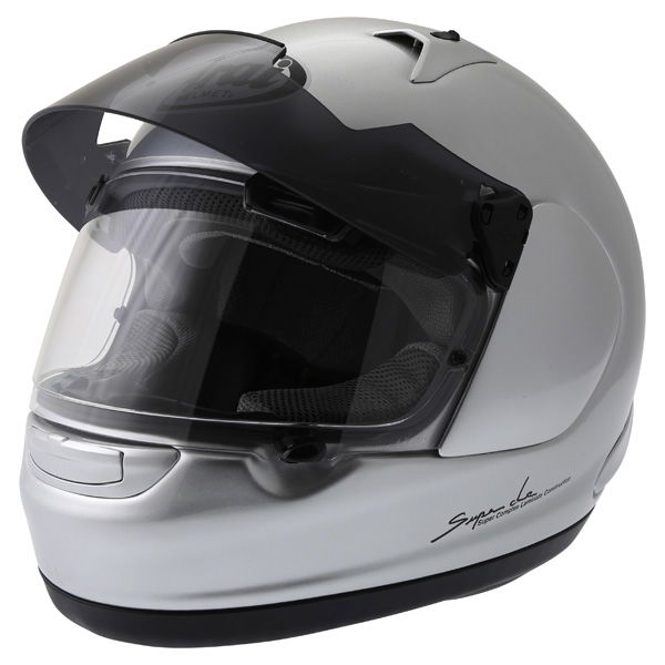 Arai Quantum ST Pro Alu Silver Full Face Motorcycle Helmet Open With Sun Visor Up                                                                                                                                                                              