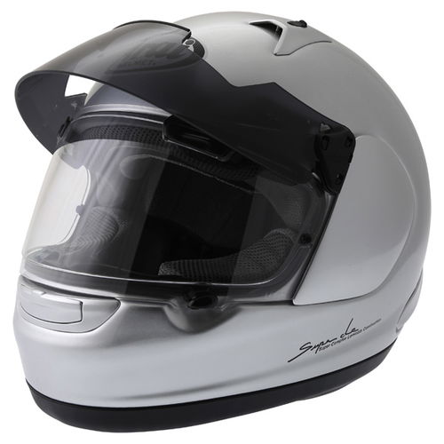 Arai Quantum ST Pro Alu Silver Full Face Motorcycle Helmet Open With Sun Visor Up                                                                                                                                                                              
