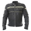 BKS Cruiser Stripe Black Leather Motorcycle Jacket Front                                                                                                                                                                                                       