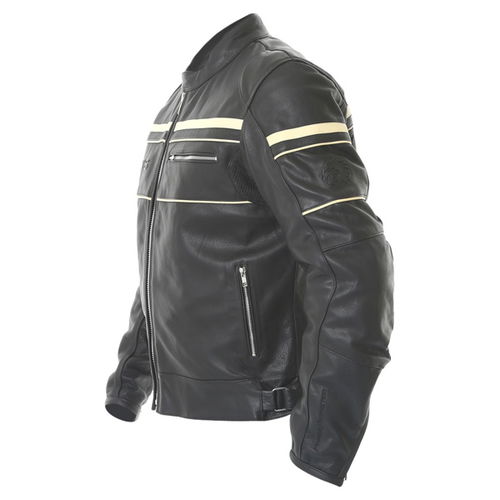 BKS Cruiser Stripe Black Leather Motorcycle Jacket Side                                                                                                                                                                                                        