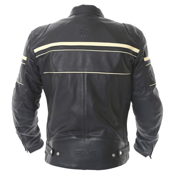 BKS Cruiser Stripe Black Leather Motorcycle Jacket Back                                                                                                                                                                                                        