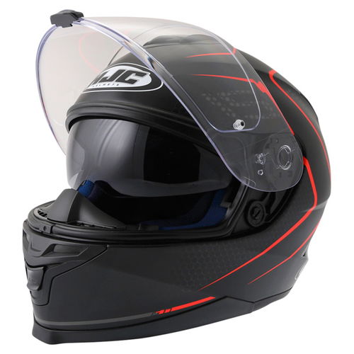 HJC IS-17 Lank Black Red Full Face Motorcycle Helmet Open With Sun Visor                                                                                                                                                                                       