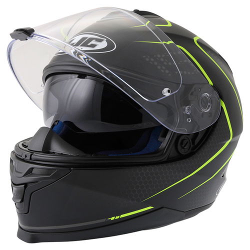 HJC IS-17 Lank Black Yellow Full Face Motorcycle Helmet Open With Sun Visor                                                                                                                                                                                    