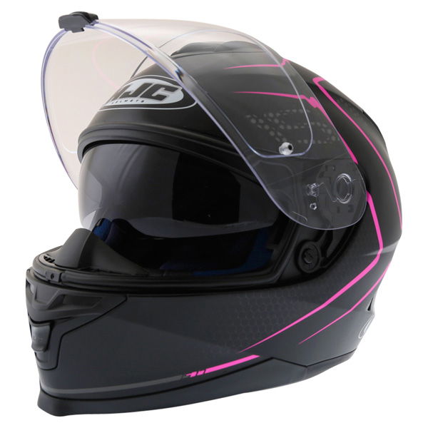 HJC IS-17 Lank Black Pink Ladies Full Face Motorcycle Helmet Open With Sun Visor                                                                                                                                                                               