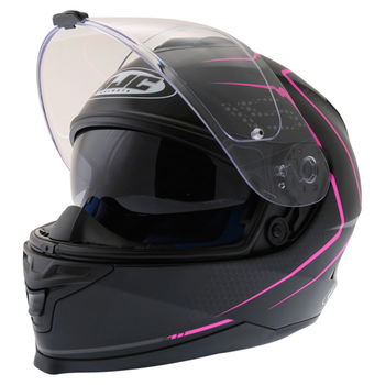 HJC IS-17 Lank Black Pink Ladies Full Face Motorcycle Helmet Open With Sun Visor                                                                                                                                                                               