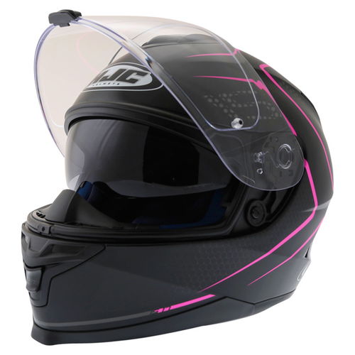 HJC IS-17 Lank Black Pink Ladies Full Face Motorcycle Helmet Open With Sun Visor                                                                                                                                                                               