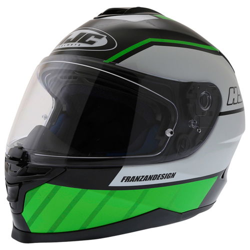 HJC IS-17 Tridents Green White Black Full Face Motorcycle Helmet Front Left                                                                                                                                                                                    