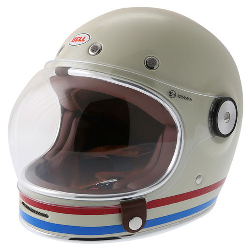 Bell Bullitt Stripes Vintage White Full Face Motorcycle Helmet Front Left                                                                                                                                                                                      