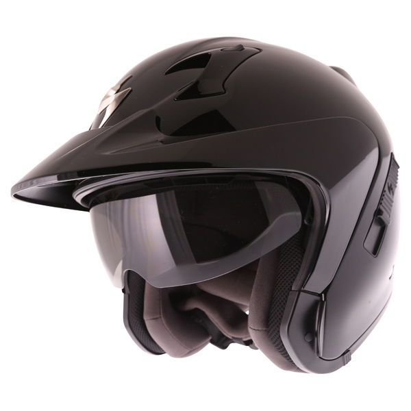 Scorpion Exo 220 Black Open Face Motorcycle Helmet Peak And Sun Visor                                                                                                                                                                                          