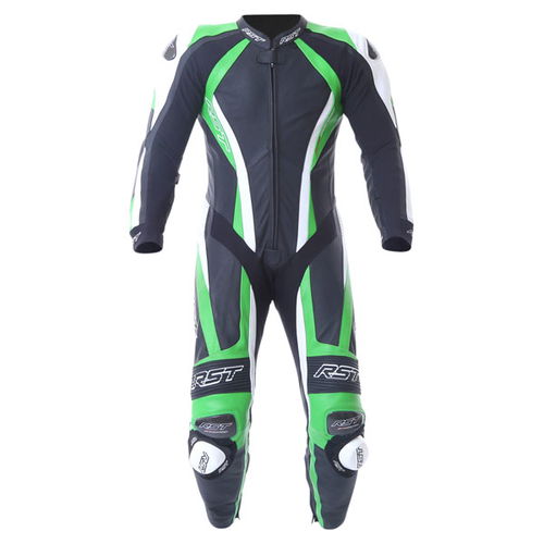 RST Pro Series Cpxc 1033 Mens Black Green White Leather Motorcycle Suit Front                                                                                                                                                                                  
