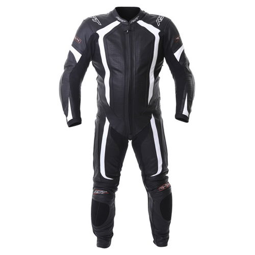 RST R-14 1004 Mens Black White Leather Motorcycle Suit Front                                                                                                                                                                                                   
