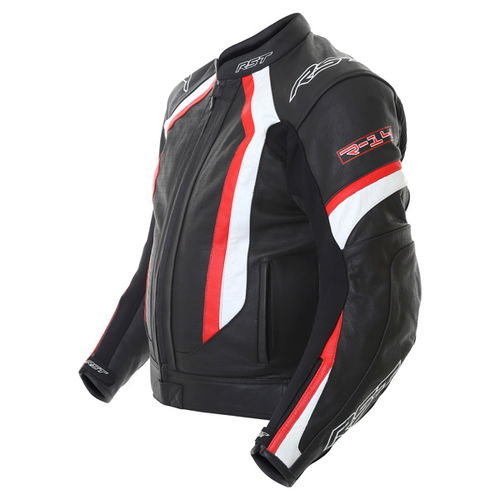 RST R-14 1088 Black Red White Leather Motorcycle Jacket Side                                                                                                                                                                                                   