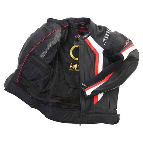RST R-14 1088 Black Red White Leather Motorcycle Jacket Inside                                                                                                                                                                                                 
