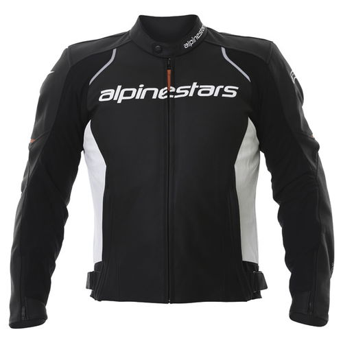 Alpinestars Devon Black White Leather Motorcycle Jacket Front                                                                                                                                                                                                  