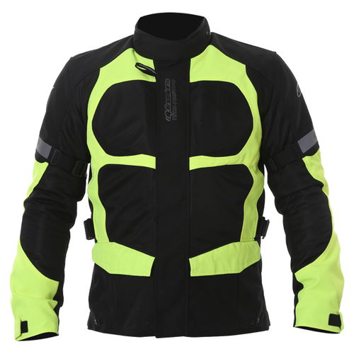 Alpinestars Sante Fe Air DS Mens Black Fluo Yellow Textile Motorcycle Jacket Front                                                                                                                                                                             
