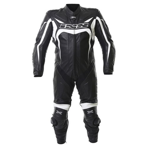 IXS Wakefied Mens Black White Leather Motorcycle Suit Front                                                                                                                                                                                                    