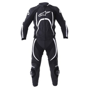 Alpinestars Orbiter 2 piece Mens Black White Leather Motorcycle Suit Front                                                                                                                                                                                     