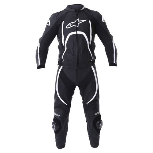 Alpinestars Orbiter 2 piece Mens Black White Leather Motorcycle Suit Front                                                                                                                                                                                     