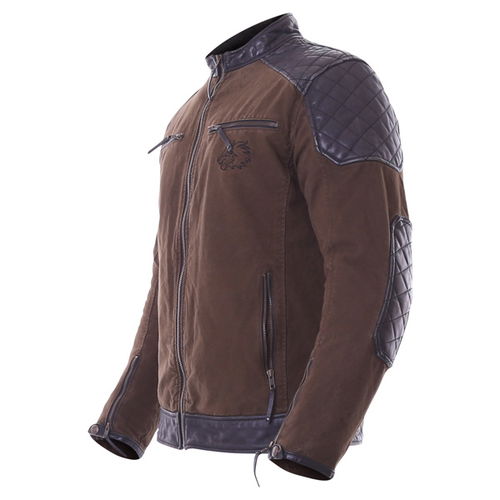 BKS Biker Olive Canvas And Leather Motorcycle Jacket Side                                                                                                                                                                                                      