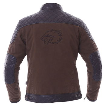 BKS Biker Olive Canvas And Leather Motorcycle Jacket Back                                                                                                                                                                                                      