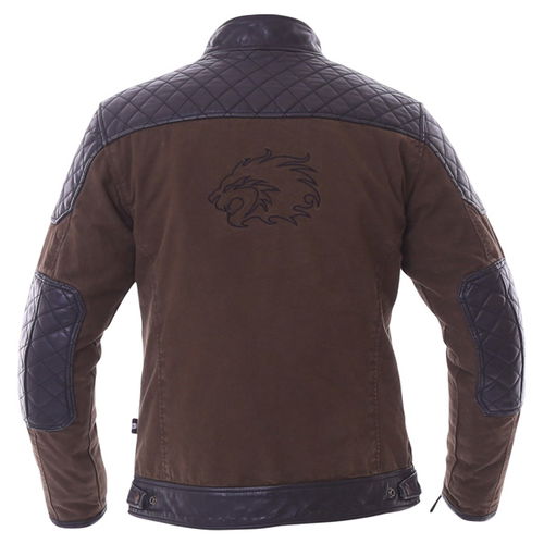 BKS Biker Olive Canvas And Leather Motorcycle Jacket Back                                                                                                                                                                                                      