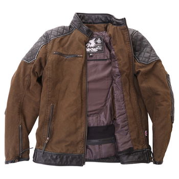 BKS Biker Olive Canvas And Leather Motorcycle Jacket Inside                                                                                                                                                                                                    