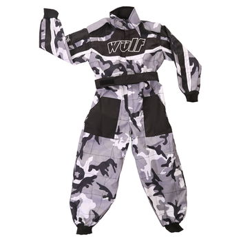 Wulfsport Cub Grey Camo Race Suit Front                                                                                                                                                                                                                        