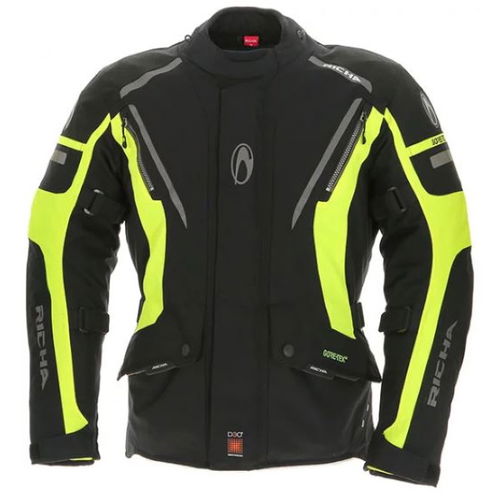 Richa Cyclone GoreTex Black Yellow Waterproof Textile Motorcycle Jacket Front                                                                                                                                                                                  