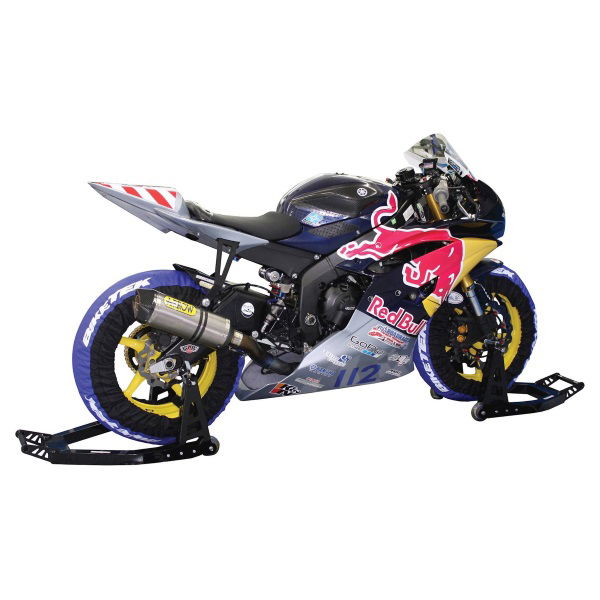 Bike It Jumbo Aluminium Motorcycle Box Stand In Use                                                                                                                                                                                                            